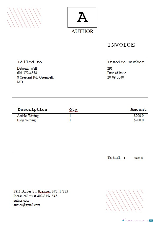 Download Free Author Invoice Template Photoshop template